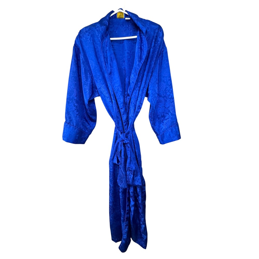 Vintage Victoria's Secret Gold Label Royal Blue Paisley Satin Shimmer Robe M L‎